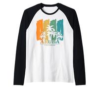 Aruba Caraibi Palme al Vento Spiagga Riposo Relax Souvenir Maglia con Maniche Raglan