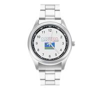 Aruba Flag - Orologio da polso da uomo, stile casual, con cinturino in acciaio inox, in lega, al quarzo, Stile:, regular, Bracciale