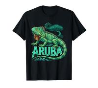 Aruba Iguana Tropicale Arte con Sole e Divi-Divi Tree Maglietta con Stampa Grafica Economica