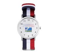 Aruba - Orologio sportivo con bandiera per uomo e donna, cinturino in nylon, orologio analogico al quarzo, Stile:, regular, Cinturino
