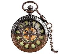 Aruie - Orologio da taschino a mezz'sapone, traforato, con lancetta, con numeri arabi meccanici, unisex, con catena