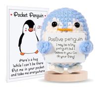 Aruigu Pocket Hug - Pinguino positivo in lana lavorata a maglia, bambola di patate, regalo per un buon miglioramento, regalo per l'inizio della scuola, regalo portafortuna (blu)
