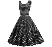 AruMinna Abito da donna anni '50 e '60, linea Rockabilly, stile vintage, con maniche ad aletta, scollo quadrato, a pois, per cocktail party, serata, Nero , XL