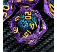 ARUOHHA Dragon Eye DND Dice, set di dadi in resina viola verde con bordi affilati, per giochi di ruolo, con nucleo liquido, poliedrici, D20, D12, D10, D8, D6, D4
