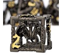 ARUOHHA Set di dadi vuoti per DND, colore nero e oro, a 5 teste, con confezione regalo, Dungeon e Drago, giochi di ruolo, 7 pezzi, in metallo, poliedrici, giochi di ruolo, D20, D12, D6