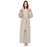 Arus Accappatoio da donna con cappuccio, llunghezza alla caviglia, 100% cotone spugna, Latte, S-M lunghe