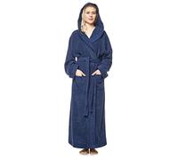 Arus Accappatoio da donna con cappuccio, lunghezza alla caviglia, 100% cotone spugna, L-XL lungo, Blu Marino