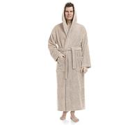 Arus Accappatoio da uomo con cappuccio, lunghezza al polpaccio, 100% cotone spugna, Beige, L-XL