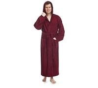 Arus Accappatoio da uomo con cappuccio, lunghezza alla caviglia, 100% cotone spugna, Bordeaux, S-M lungo