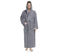 Arus Accappatoio da uomo con cappuccio, lunghezza alla caviglia, 100% cotone spugna, Grigio, L-XL lunghe