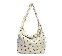 ARVALOLET Borsa a tracolla da donna in velluto a coste con motivo fragola, grande capacità, ideale for viaggi e tempo libero, bianco