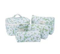 ARVALOLET Borsa da trucco da donna, 4 pezzi, trapuntata, per cosmetici, motivo floreale, borsa da viaggio, in cotone, per trucco, organizer, Cape Jasmine, 260x170x80mm/10.24x6.69x3.15zoll, alla moda