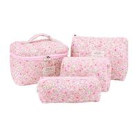 ARVALOLET Borsa da trucco da donna, 4 pezzi, trapuntata, per cosmetici, motivo floreale, borsa da viaggio, in cotone, per trucco, organizer, Colore: rosa., 260x170x80mm/10.24x6.69x3.15zoll, alla moda