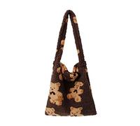 ARVALOLET Plush Handbags, Shoulder Bags Clutches Fluffy Handbags Autunno Peluche Borsa Orsetto Stampa Grande Capacità Donna Borsa a Tracolla Satchel Cute Women's Bear Handbag, marrone,