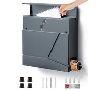 Arverta Cassetta delle lettere antracite in acciaio inox con scomparto per giornali, resistente alle intemperie, adesivo contro pubblicità indesiderata, cassetta delle lettere da parete (37 x 37 x 10