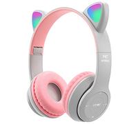 arVin Cuffie wireless per bambini, Bluetooth, over-ear con microfono, orecchie di gatto, luce LED, pieghevoli, per bambini dai 7 anni in su, colore grigio
