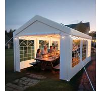 arvioo Gazebo 3 x 6, per feste e feste, con 2 pareti laterali e 2 timpani, resistente ai raggi UV e impermeabile, in acciaio zincato e telone in polietilene (bianco)