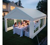 arvioo Gazebo 4 x 6, per feste, con 2 pareti laterali e 2 timpani, resistente ai raggi UV e impermeabile, in acciaio zincato e telone in polietilene (bianco)