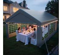 arvioo Gazebo 4 x 6, per feste, con pareti laterali e timpani, resistente ai raggi UV e impermeabile, in acciaio zincato e telone in polietilene (grigio)