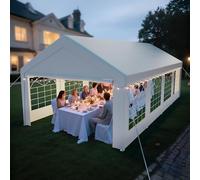 arvioo Gazebo 4 x 8, per feste e feste, con 2 pareti laterali e 2 timpani, resistente ai raggi UV e impermeabile, in acciaio zincato e telone in polietilene (bianco)