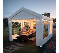 arvioo Tenda per feste, gazebo 3 x 4, impermeabile, stabile, resistente ai raggi UV, con 2 pareti laterali e 2 timpani, in acciaio zincato e telone in polietilene (bianco)