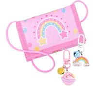 Arvok Marsupio a portafoglio per bambine con 2 portachiavi e tracolla - Design arcobaleno - Regalo per il ritorno a scuola e riempitivo per coni scolastici (rosa)
