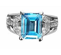 Arwacraft Anello regolabile da 8,25 Ratti da 7,00 carati, con topazio blu di qualità speciale, placcato in argento, con gemma certificata in laboratorio (top AAA+), qualità per uomo o donna