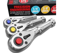 Arwealxs 3 Pezzi Chiave a Cricchetto, 1/4", 3/8", 1/2" Cricchetto Reversibile, 9cm, 10.5cm, 13.5cm Impugnatura a Cricchetto con 72 Denti, Chiavi Inglesi a Bussola, Per la Riparazione di Mobili, Auto