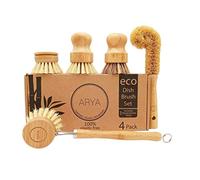 ARYA. Set di spazzole ecologiche per piatti, 4 spazzole da cucina e una testina di ricambio, bambù e fibre naturali, alternativa ecologica in legno