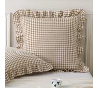 Aryeleay Confezione da 2 federe per cuscini con volant a quadretti, dimensioni standard 66 x 66 cm, 100% cotone lavato, a quadri, per letto/divano (66 x 66 cm, tortora/bianco a quadri)