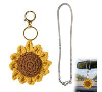 ARYIMYDP 1 Pezzo Cosa Regalare per Auto Nuova Accessori Auto Donna, Girasole con Petali Gialli e Centro Marrone, Con Catena, Decorazione Interna, Usabile anche come Portachiavi