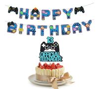 ARYIMYDP 1 set decorazione compleanno 13 anni ragazzo, ufficiale adolescente, motivo controller gioco, include striscione e cake topper, perfetto per festa a tema videogiochi, regalo per giovane gamer