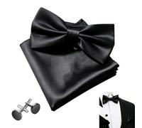 ARYIMYDP 1 Set Papillon Uomo, Fazzoletto da Taschino Uomo con Gemelli, Elegante Nero Regolabile per Matrimoni Cene Feste Riunioni Professionali Occasioni Formali