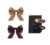 ARYIMYDP 2 Fermagli per Capelli da Donna e 2 Modelli con Fiocco, Piccoli e Ovali, in Stile Francese; Accessori con Fiocco nei Colori Marrone e Kaki per Donne e Ragazze con Capelli Folti