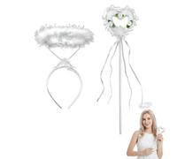 ARYIMYDP 2 pezzi Cerchietto per la Notte delle Streghe, Aureola da Angelo, Piume morbide di marabù, Elastico, Vestibilità sicura, Ideale per Bambino Gesù, Gioco di ruolo, Carnevale, Cerchietto Angelo