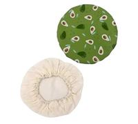 ARYIMYDP 2 Unidades Cuffie Copri Alimenti,Riutilizzabili,in Tessuto,con Elastico, Coperchio Estensibile,una Blanca y otra con un Estampado de Aguacate