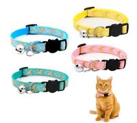 ARYIMYDP 4 pezzi Collare Gatto con Chiusura di Sicurezza, Luna e Stella, Collare per Gatti Regolabile e Riflettente con Campana, Giallo, Blu, Verde, Rosa