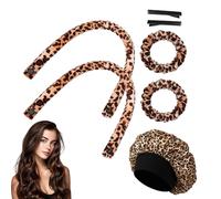 ARYIMYDP 7 Pezzi per Boccoli Senza Calore in Fantasia Leopardo, Set con Bigodini, Elastici, Forcine e Cappuccio, per Creare Onde Naturali mentre Dormi, Kit per Messe in Piega a Freddo