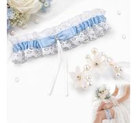 ARYIMYDP Set Sposa Blu, giarrettiera in pizzo e corsage da polso, accessori matrimonio per sposa, damigella, addio nubilato, foto e festa, accessorio sposa, qualcosa blu, foto matrimonio, regalo