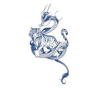 ARYU 3pcs Herbal Tattoo Stickers Waterproof Long-Lasting Chest Domineering Large Picture Dragon And Tiger Flower Arm Simulation Tattoo Semi-Permanent Non-Reflective12×19cm