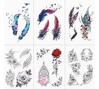 ARYU 6 Pezzi Adesivo Tatuaggio Piuma Fiore Semplice Rosa Rossa Taglio Cesareo Cicatrice Verticale Simulazione Tatuaggio Adesivo Tatuaggio Femminile Impermeabile Sexy