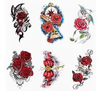 ARYU 6 Pezzi Di Autoadesivo Del Tatuaggio Con Motivo Grande Fiore Rosa Rossa Impermeabile Femminile Di Lunga Durata Con Foto Di Copertura Della Coscia Tatuaggio Di Simulazione Sexy