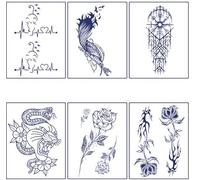 ARYU 6pcs Tattoo Stickers Waterproof Long-Lasting Simulation Clavicle Semi-Permanent Herbal Juice Paper (1pcs: 11×18cm) A-001