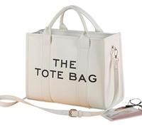 ARYU Borsa a tracolla di grande capacità, borsa a tracolla in pelle PU con stampa di lettere, borsa a tracolla da donna in tinta unita, 33x27x16cm, bianco, Small