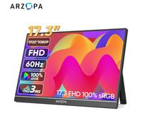 ARZOPA Monitor portatile 17.3 ''1080P HDR IPS Cavalletto Altoparlanti per PC Mac Telefono Xbox Switch PS HDMI USB Schermo esterno per laptop