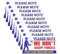 AS Axis Spindleon Confezione da 10 adesivi di avvertimento per porte con scritta "We Dont Accept Parcels for Neighbors", 15 x 8 cm, autoadesivi, in PVC