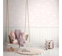 Legno Asticelle & Nuvole Carta da Parati 39816-3 Rosa/Bianco 2in1 Bambini Vinile