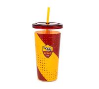 AS Roma A.S Roma, Straw Cup Tazza Bicchiere con Cannuccia, Giallo/Rosso, 1 unità (Confezione da 1)