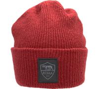 AS Roma Cappelli Invernali Stadio, Classic Crest Leather Patch Knitted Skipper Beanie - Red W Black Logo