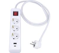 as - Schwabe Ciabatta elettrica a 3 prese, colore bianco, con 2 porte USB (tipo A & C), cavo da 1,4 m, 230 V/16 A/3500 W, prese rotte, IP20, interruttore on/off illuminato